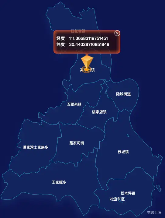 echarts宜昌市宜都市geoJson地图根据经纬度显示自定义html弹窗